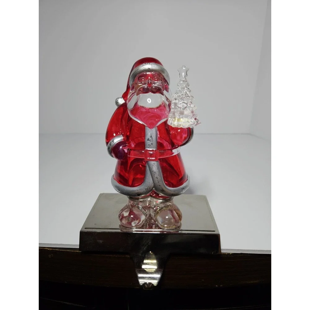 Vintage Macy Holiday Lane Light Up Santa Acrylic Christmas Stocking Holder Hange